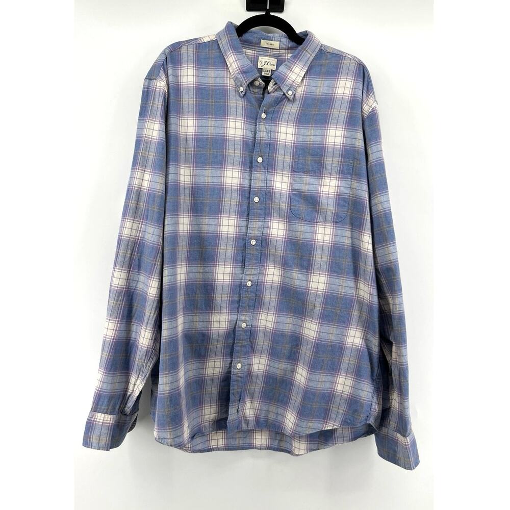 J.Crew Classic Cotton Linen Twill Button Down Shirt Men's Size XXLT Blue Purple